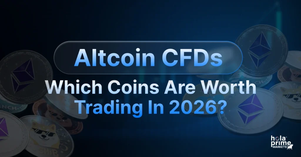 Infographic with title, Altcoin CFDs: Which Coins Are Worth Trading in 2026?